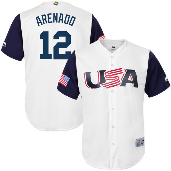 customized Men USA Baseball #12 Nolan Arenado Majestic White 2017 World Baseball Classic Replica Jersey->more jerseys->MLB Jersey